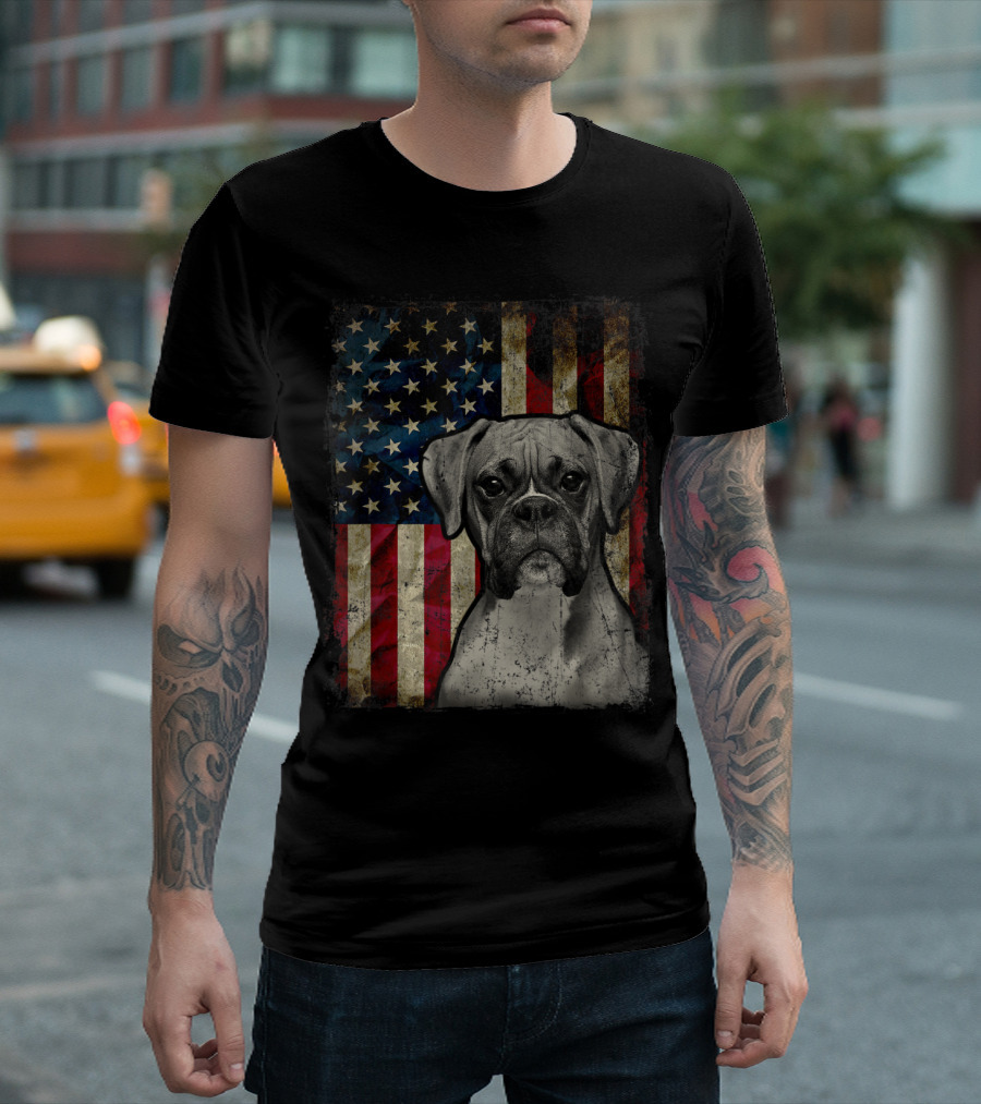 Boxer Dog 4th of July American Flag Patriot T-Shirt
