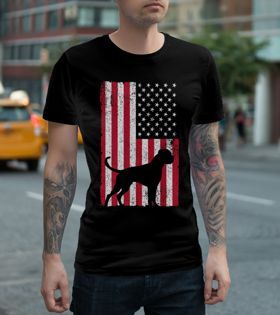 Boxer Dog Silhouette American Flag 4th of July USA T-Shirt