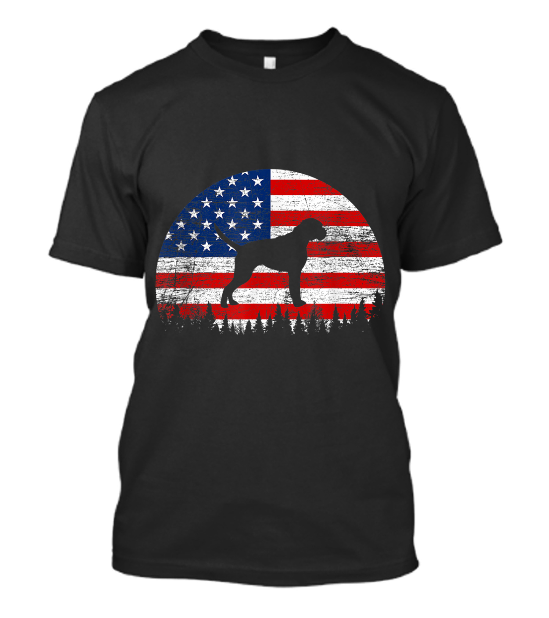 Boxer Dog Silhouette With American Flag Background For 4th Of July T-Shirt