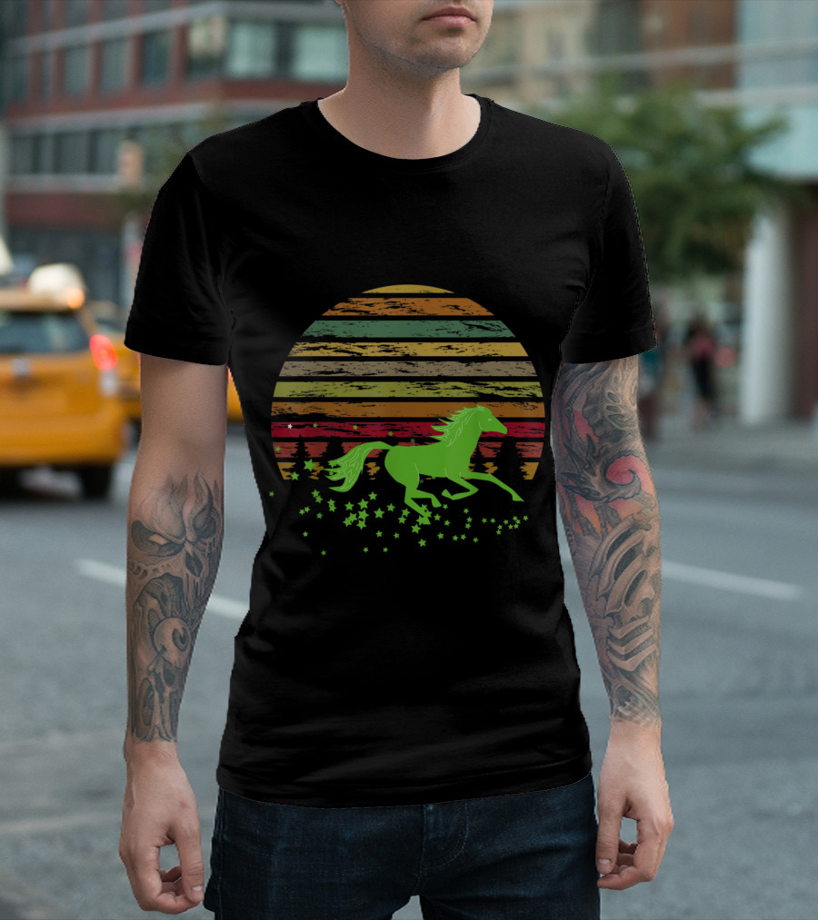 Equestrian Ride for Horse Lovers Vintage Style Sunset Running Horse T-Shirt
