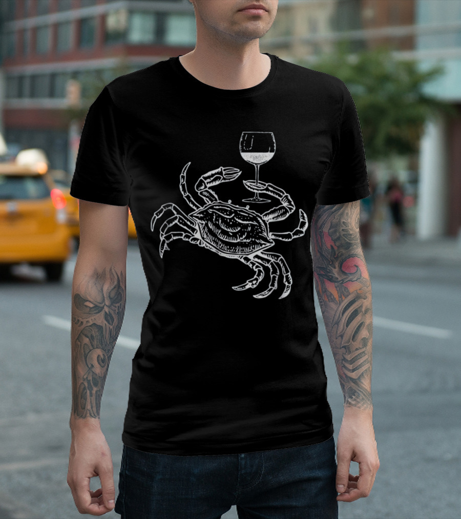Wine Crab Ocean Lovers Funny Drinking Humor T-Shirt