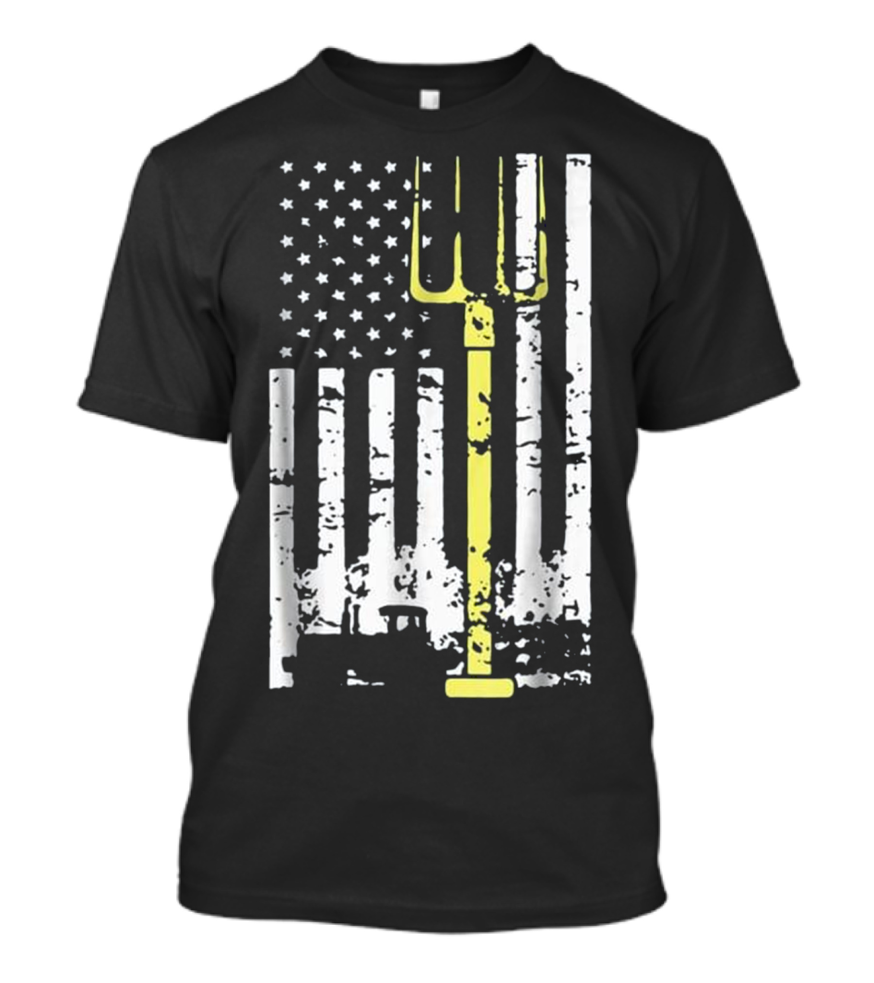 Tractor Rancher American Flag Farm Patriotic Pitchfork T-Shirt
