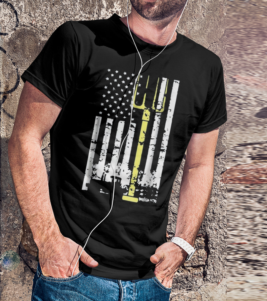 Tractor Rancher American Flag Farm Patriotic Pitchfork T-Shirt