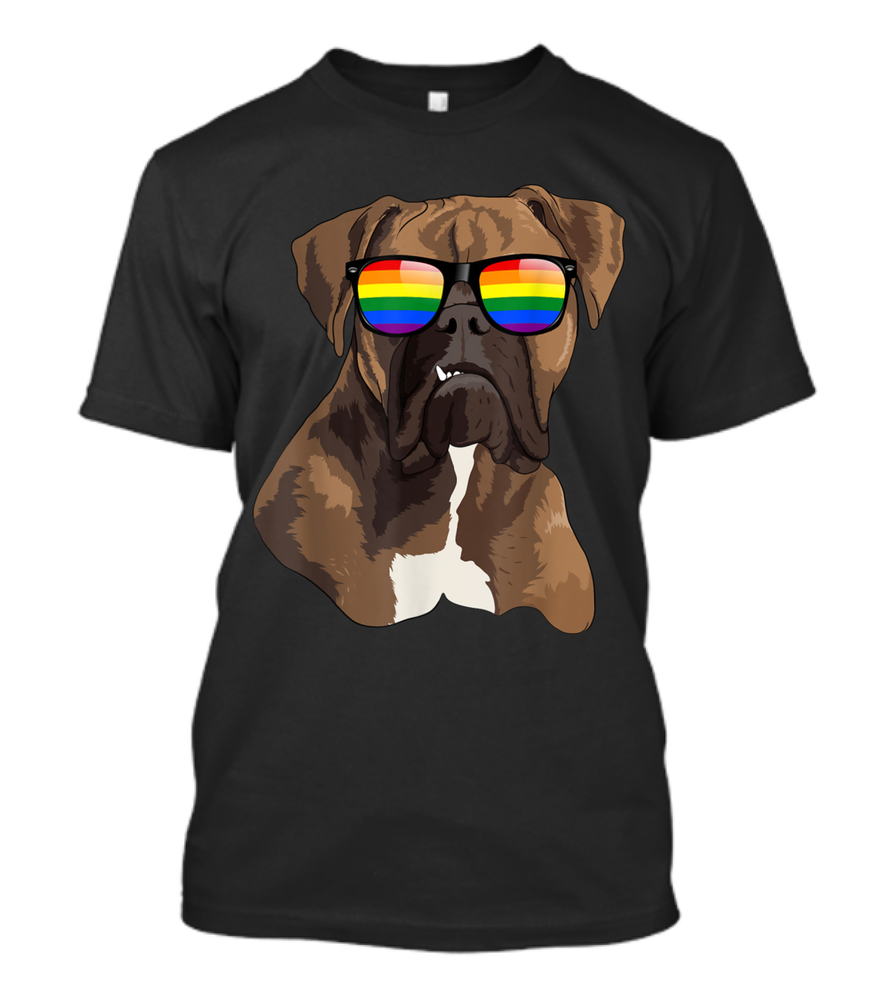 Boxer Dog Face Rainbow Sunglasses Pride T-Shirt