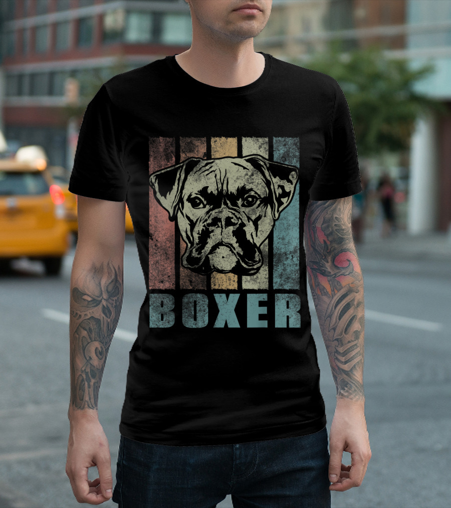 Boxer Dog Retro Color Stripes T-Shirt