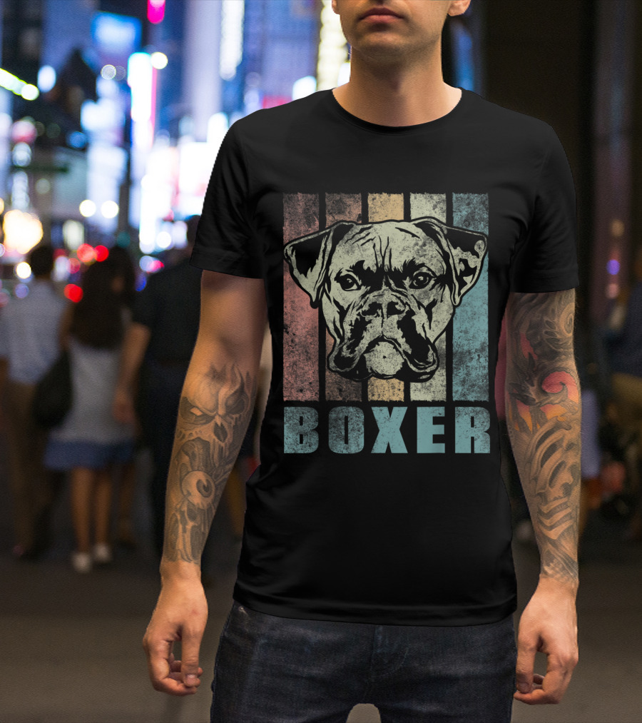 Boxer Dog Retro Color Stripes T-Shirt