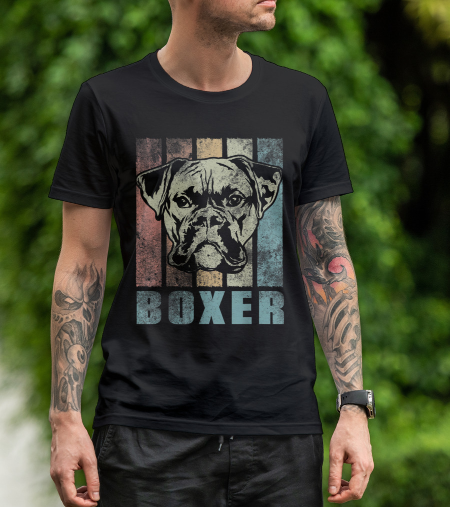 Boxer Dog Retro Color Stripes T-Shirt