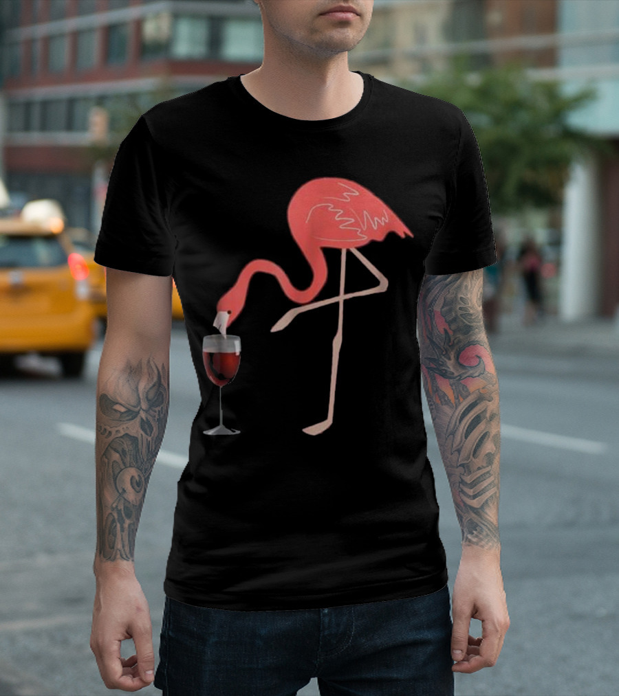 Wine Lover's Pink Flamingo Fun Party Glass T-Shirt