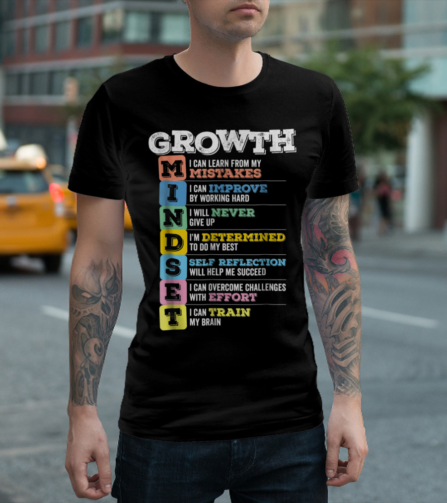 Growth Mindset I Can Learn Improve Never Determined Self Reflection Effort Train Brain T-Shirt