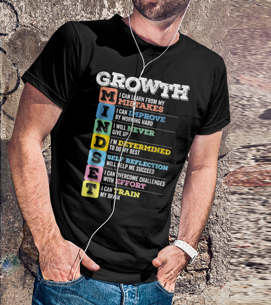 Growth Mindset I Can Learn Improve Never Determined Self Reflection Effort Train Brain T-Shirt