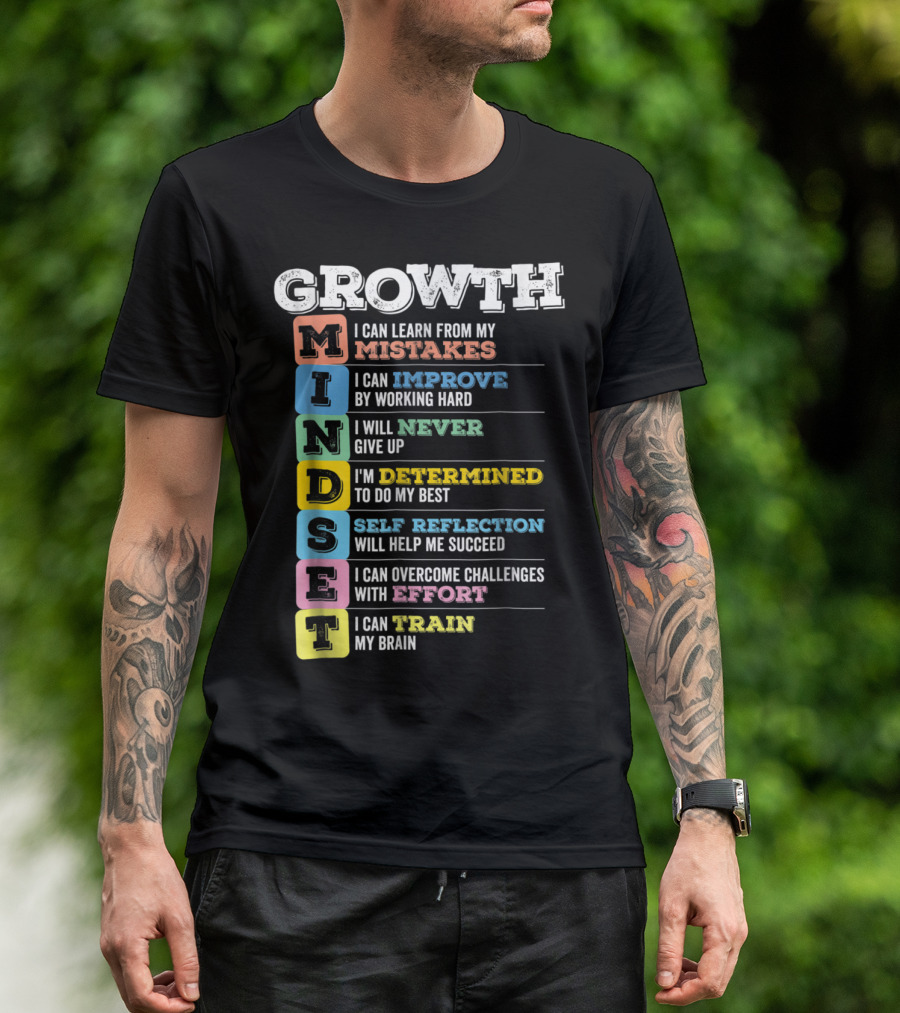Growth Mindset I Can Learn Improve Never Determined Self Reflection Effort Train Brain T-Shirt