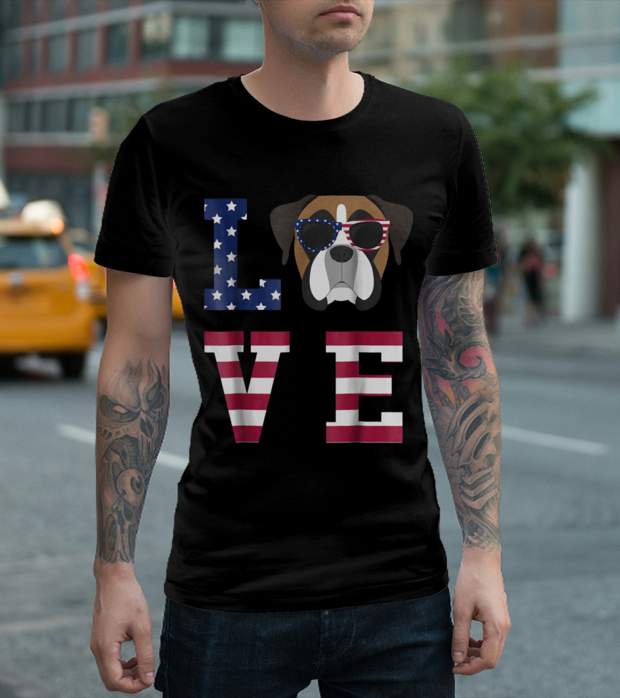 Patriotic Boxer Dog Love Stars And Stripes 4th Of July T-Shirt