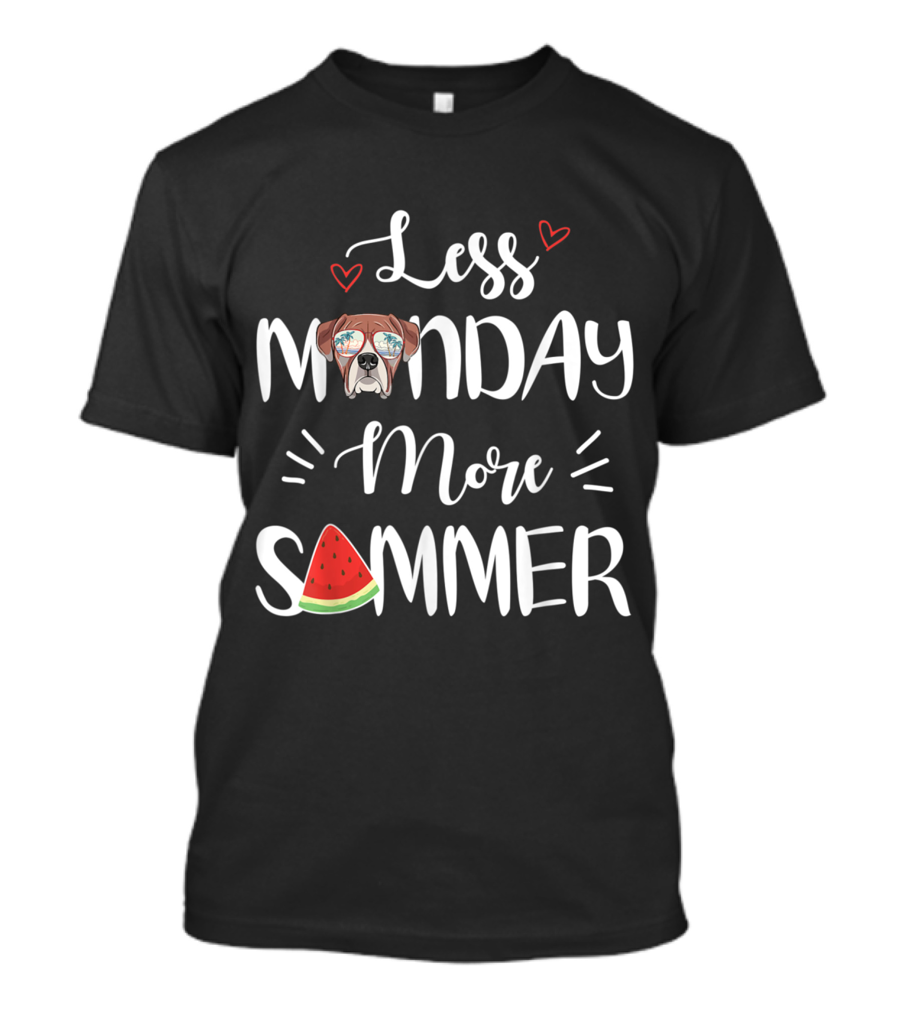 Less Monday More Summer Boxer Dog Lover With Watermelon And Sunglasses T-Shirt