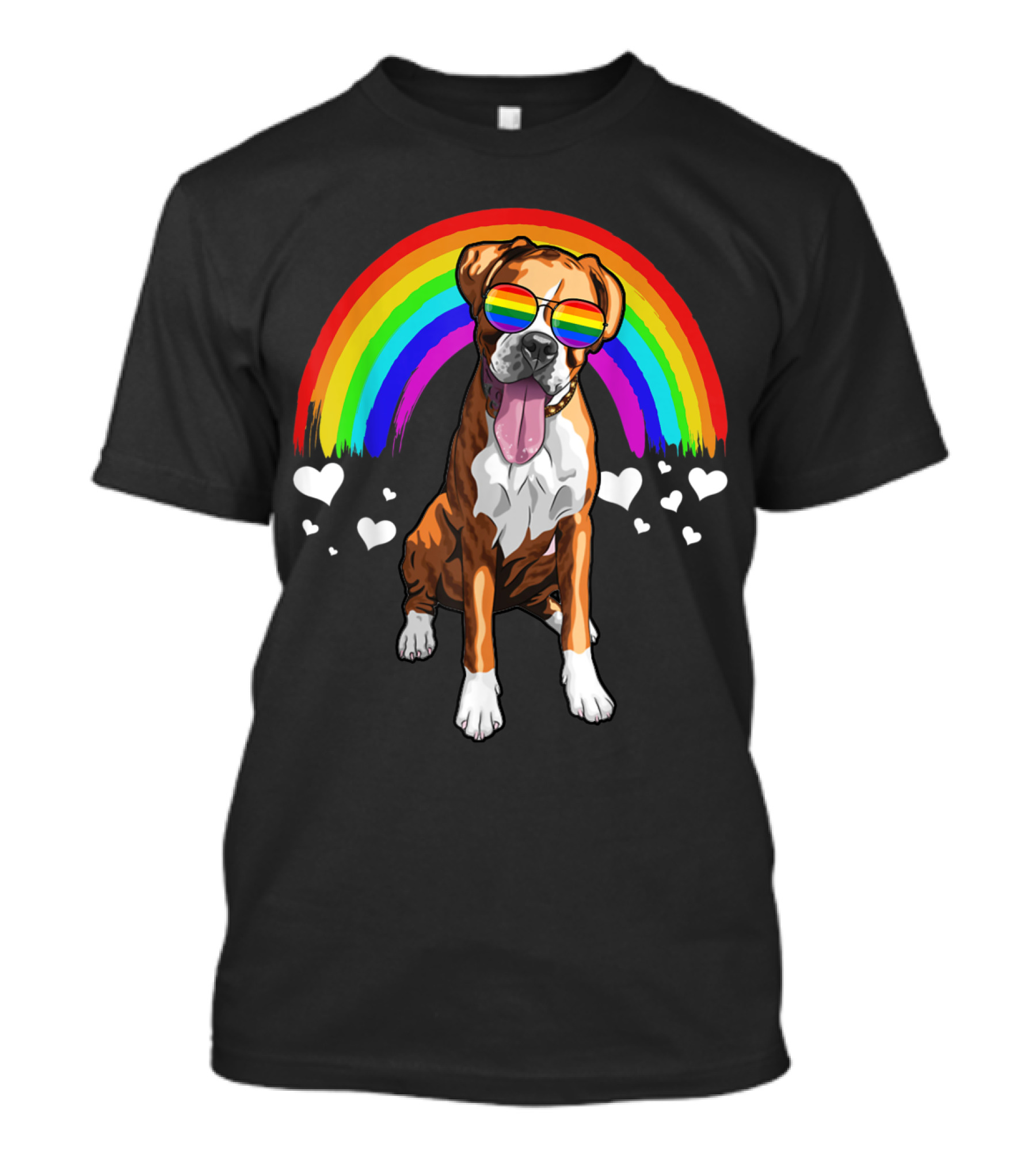 Boxer Dog With Rainbow Sunglasses And Hearts Pride LGBT T-Shirt