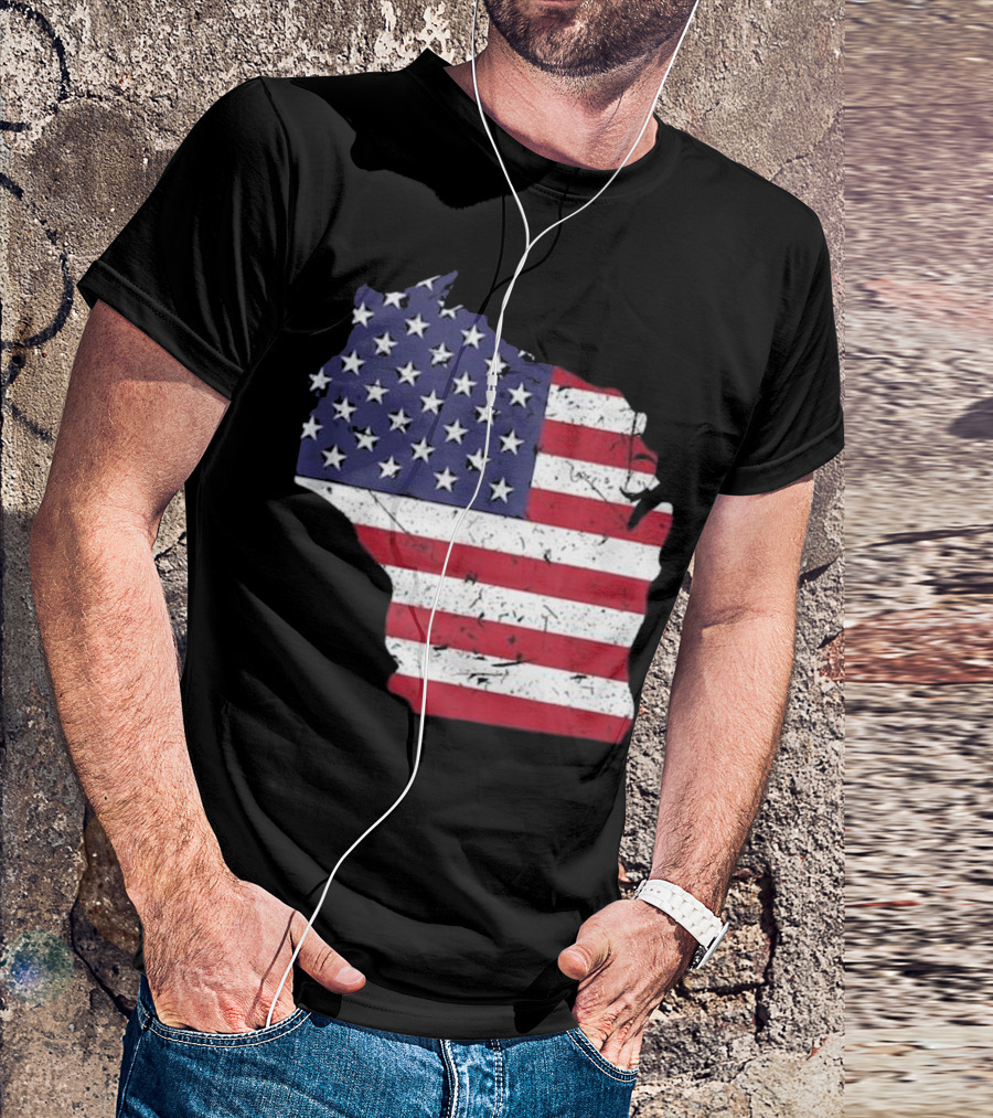 Wisconsin Map American Flag T-Shirt
