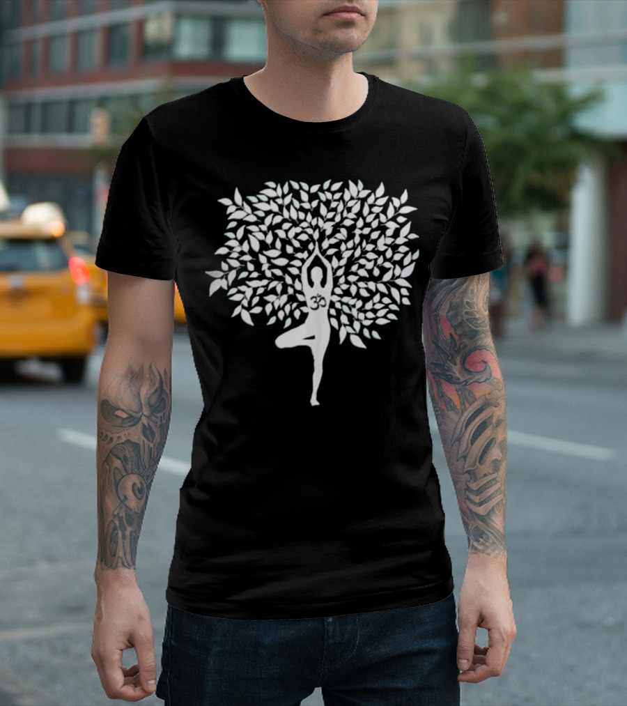 Tree Pose Yoga Om Symbol Leafy T-Shirt