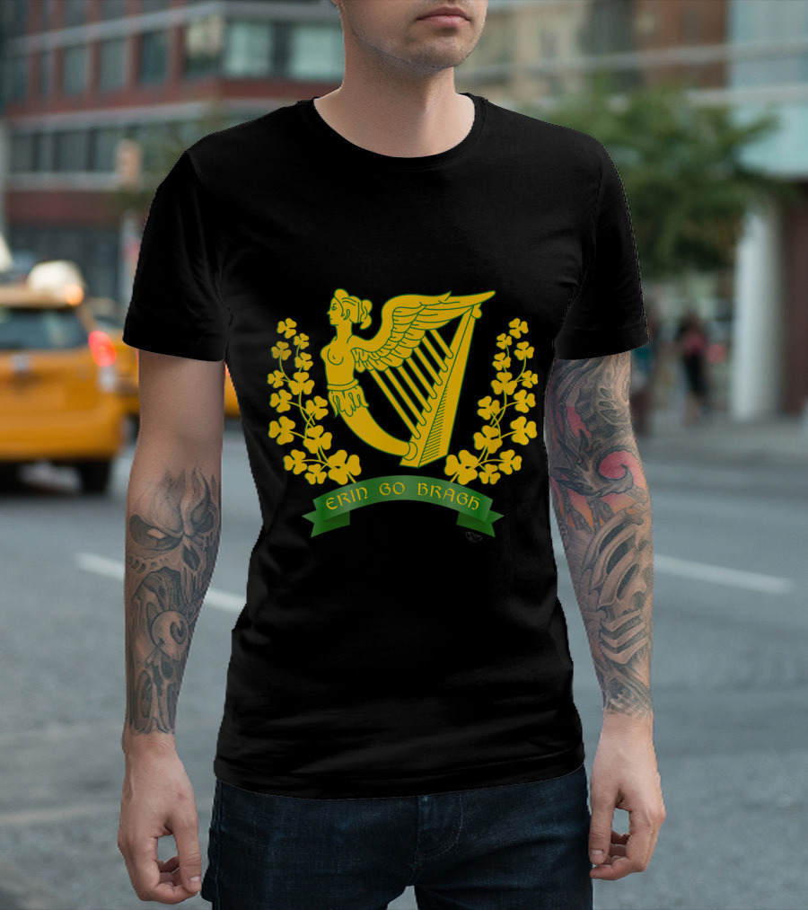 Erin Go Bragh Ireland Forever Harp And Shamrocks T-Shirt
