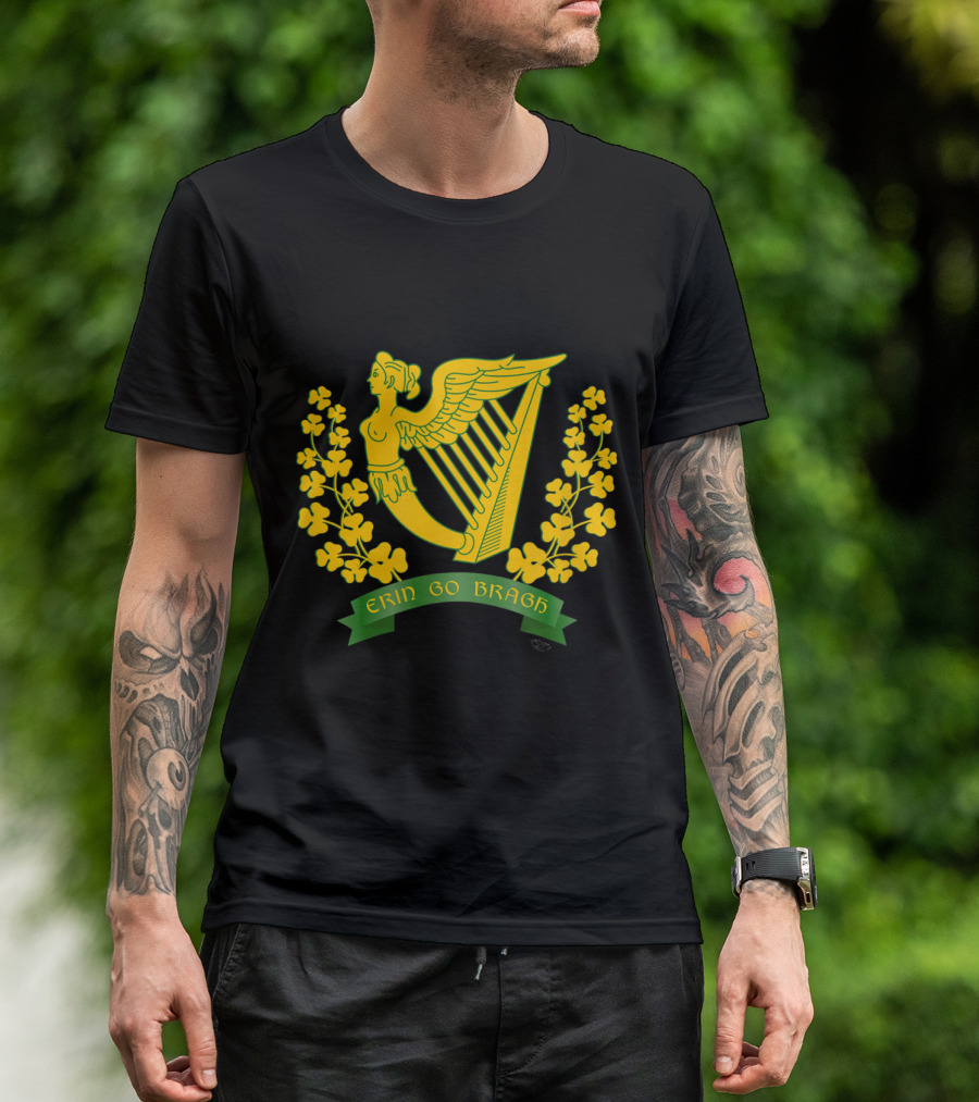 Erin Go Bragh Ireland Forever Harp And Shamrocks T-Shirt