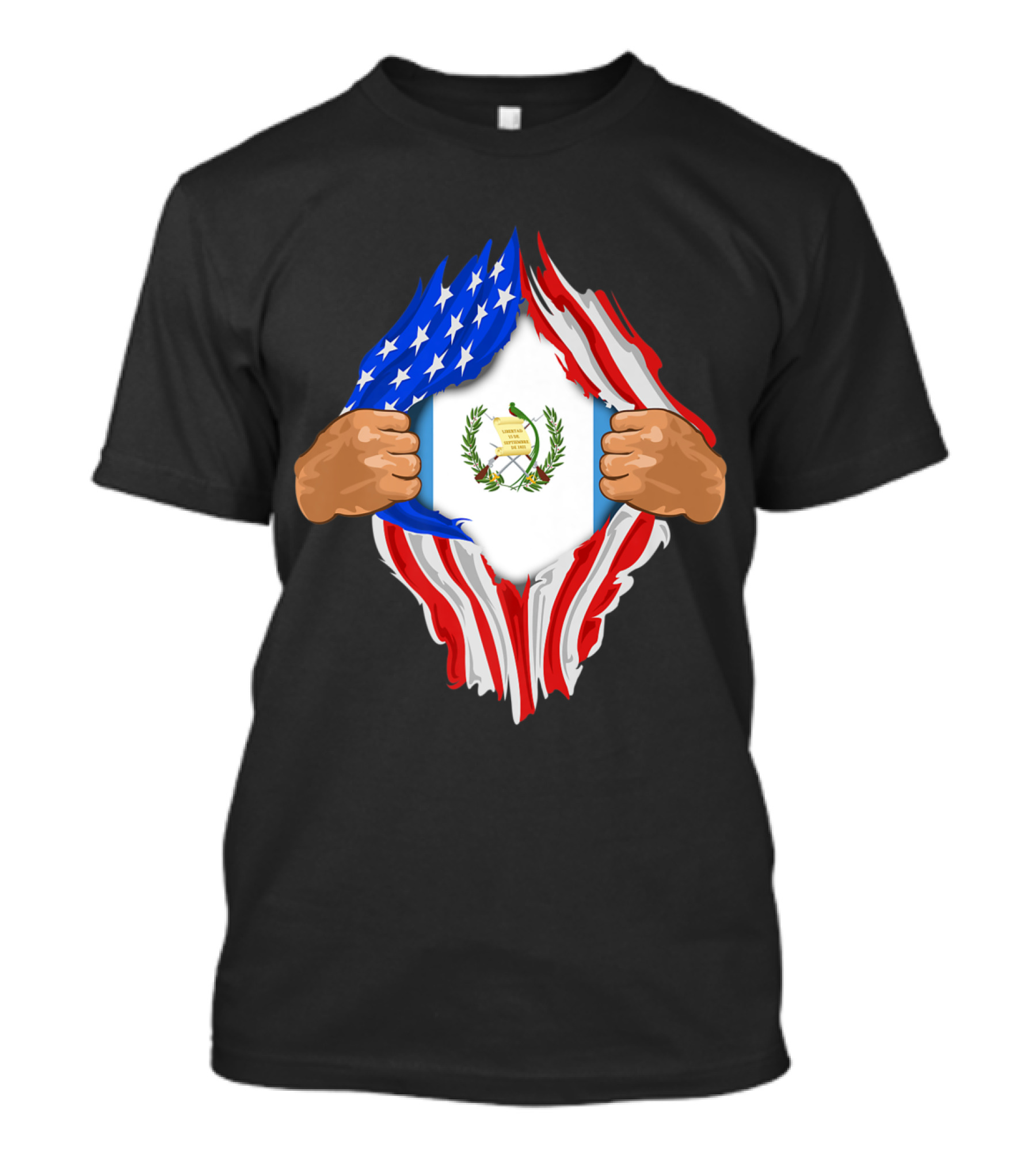 Guatemalan Blood Inside Me American Flag Guatemalan Coat Of Arms T-Shirt