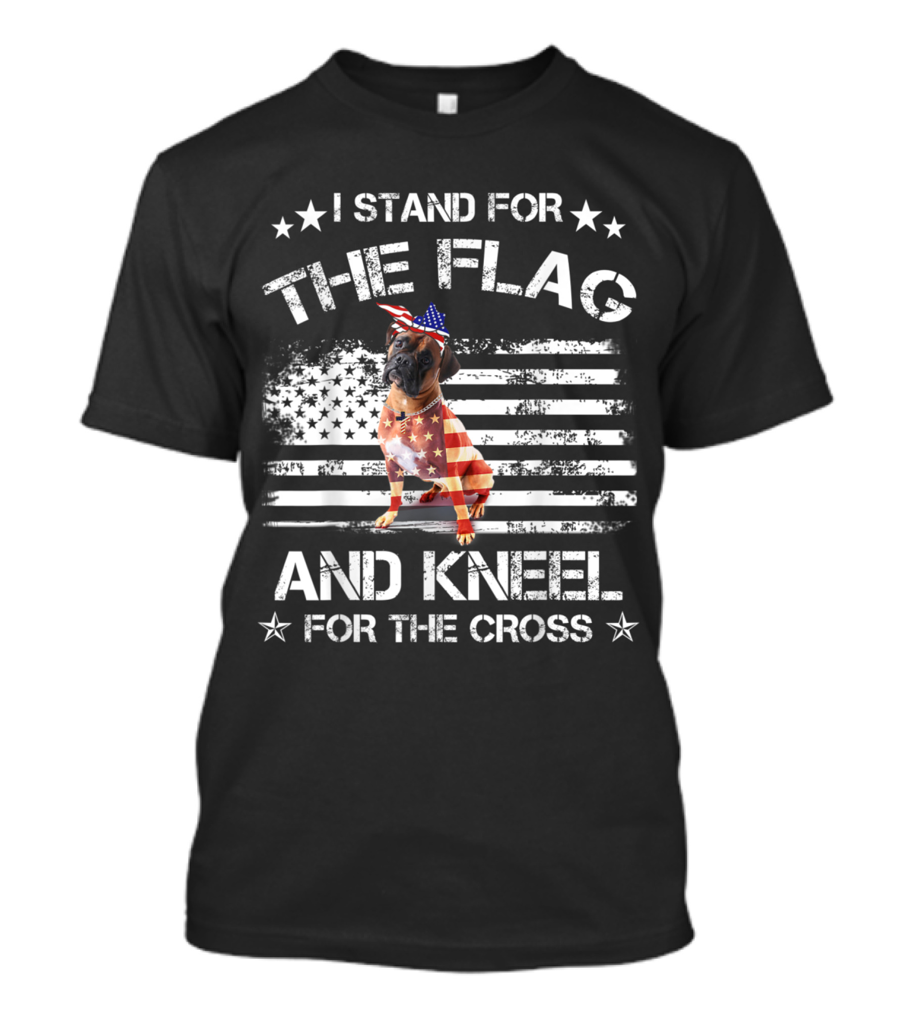 I Stand For The Flag And Kneel For The Cross Boxer Dog American Flag T-Shirt