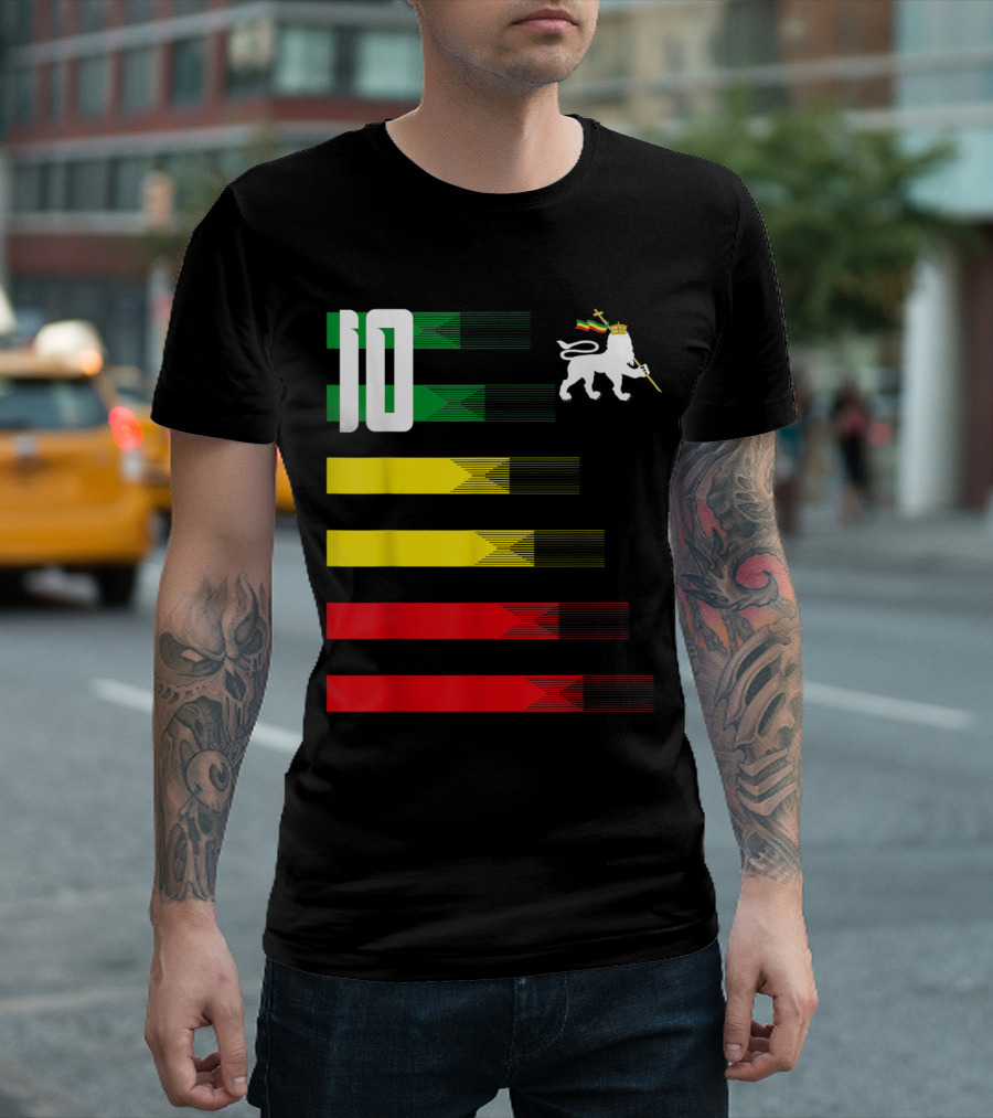 Ethiopia Rastafari Football Soccer Lion Of Judah Green Yellow Red 10 T-Shirt