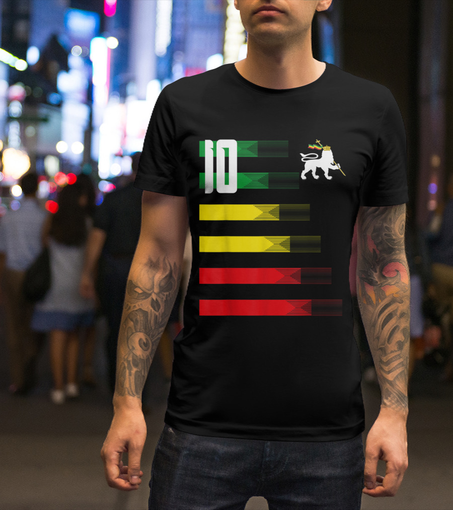 Ethiopia Rastafari Football Soccer Lion Of Judah Green Yellow Red 10 T-Shirt