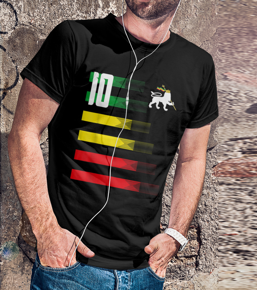 Ethiopia Rastafari Football Soccer Lion Of Judah Green Yellow Red 10 T-Shirt