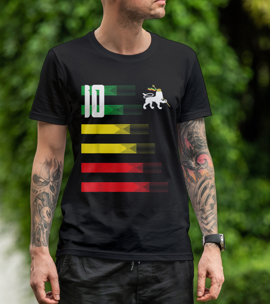 Ethiopia Rastafari Football Soccer Lion Of Judah Green Yellow Red 10 T-Shirt