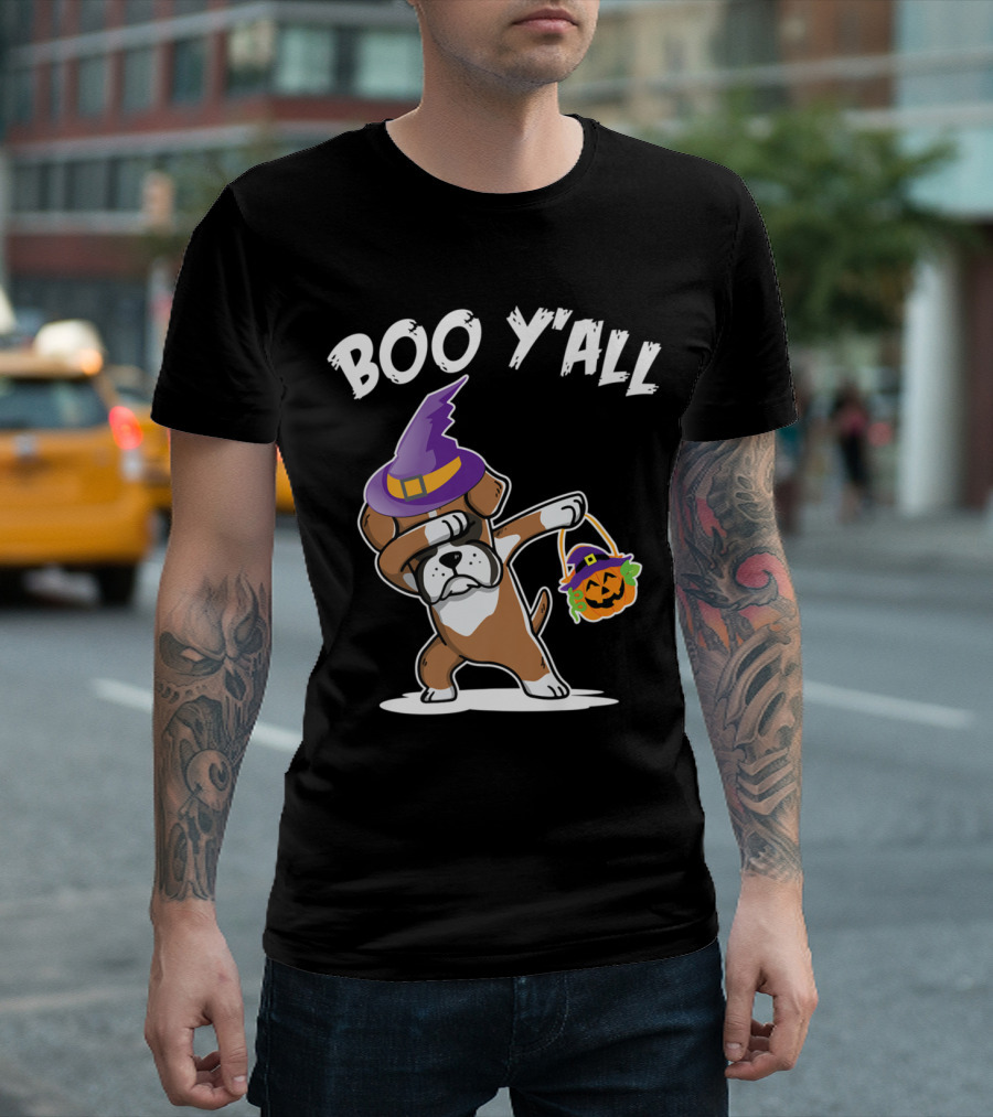 Boo Y'all Boxer Dog Witch Dabbing With Pumpkin Face T-Shirt