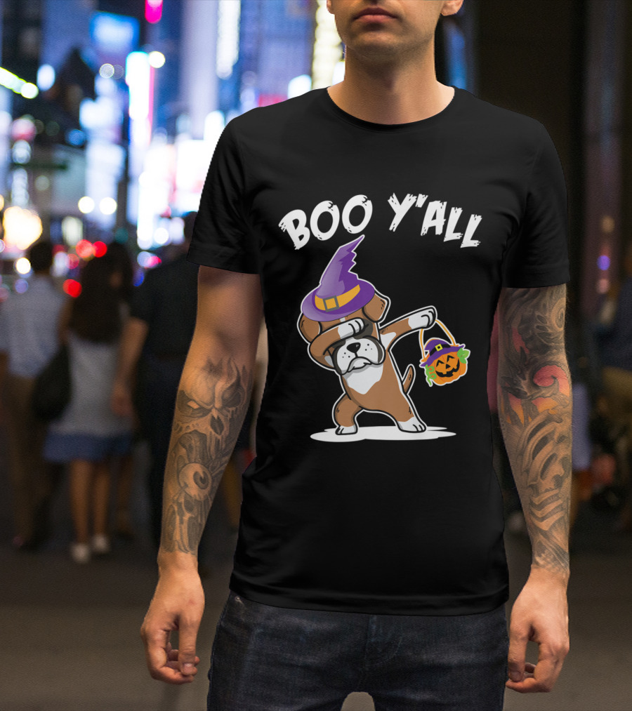 Boo Y'all Boxer Dog Witch Dabbing With Pumpkin Face T-Shirt