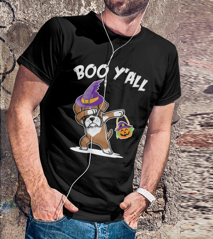 Boo Y'all Boxer Dog Witch Dabbing With Pumpkin Face T-Shirt