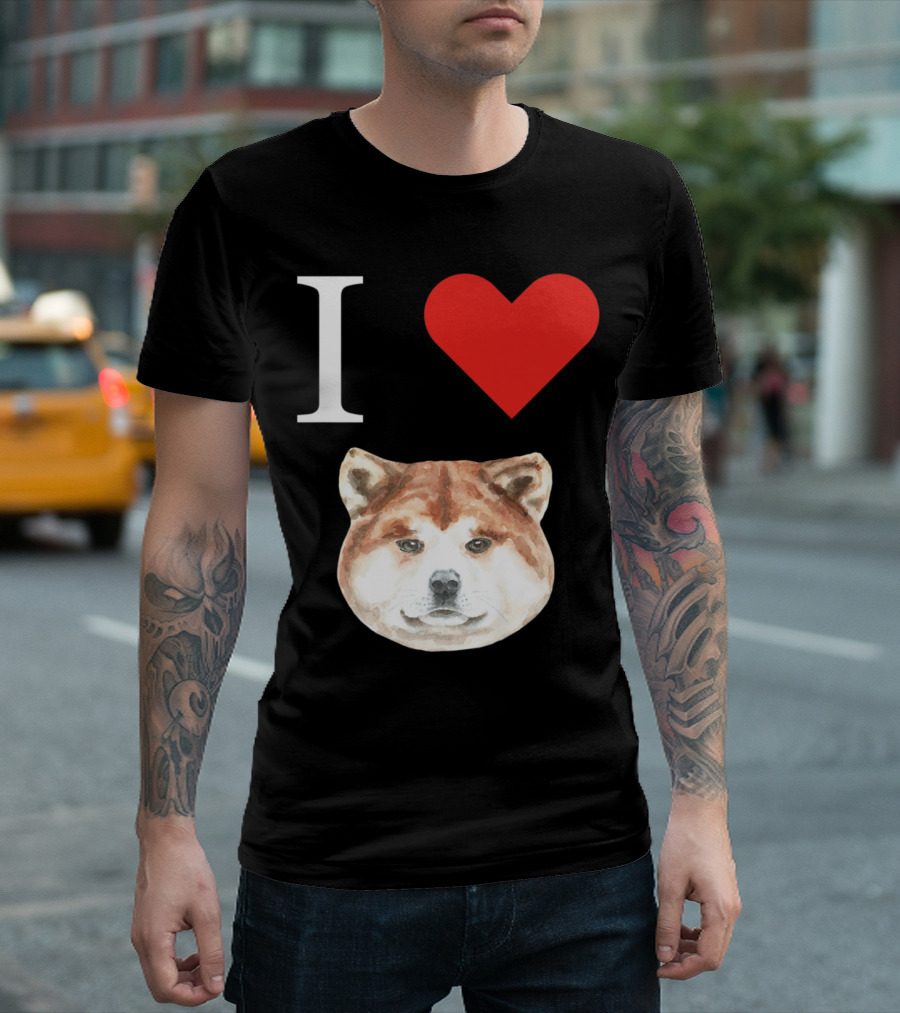 I Love My Akita Heart Face T-Shirt