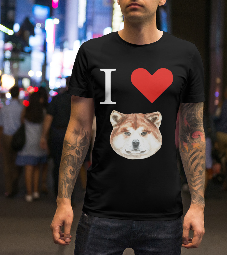 I Love My Akita Heart Face T-Shirt