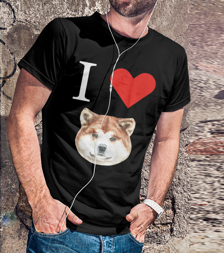 I Love My Akita Heart Face T-Shirt