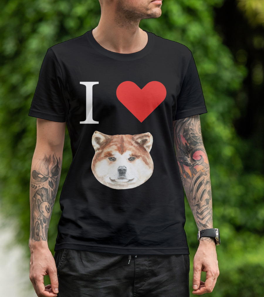I Love My Akita Heart Face T-Shirt