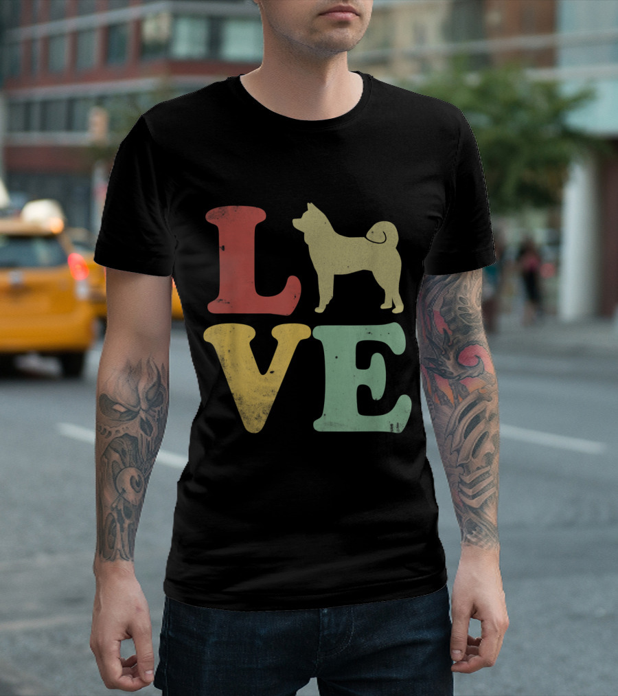 LOVE Akita Silhouette Colorful Block Letters T-Shirt