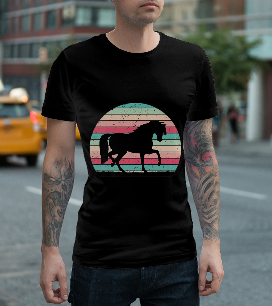 Arabian Horse Beauty Silhouette Vintage Sunset Stripes T-Shirt