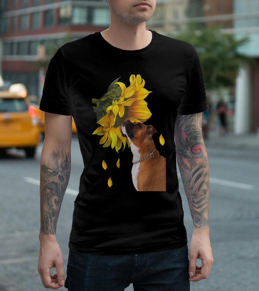 Boxer And Sunflower Blossoms T-Shirt