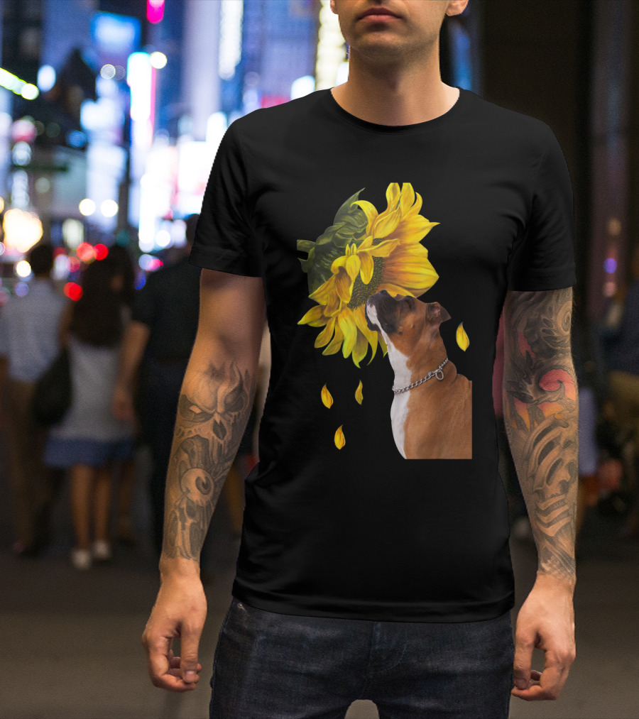 Boxer And Sunflower Blossoms T-Shirt