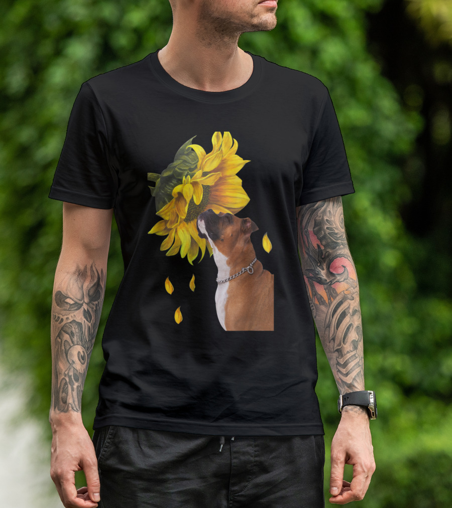 Boxer And Sunflower Blossoms T-Shirt