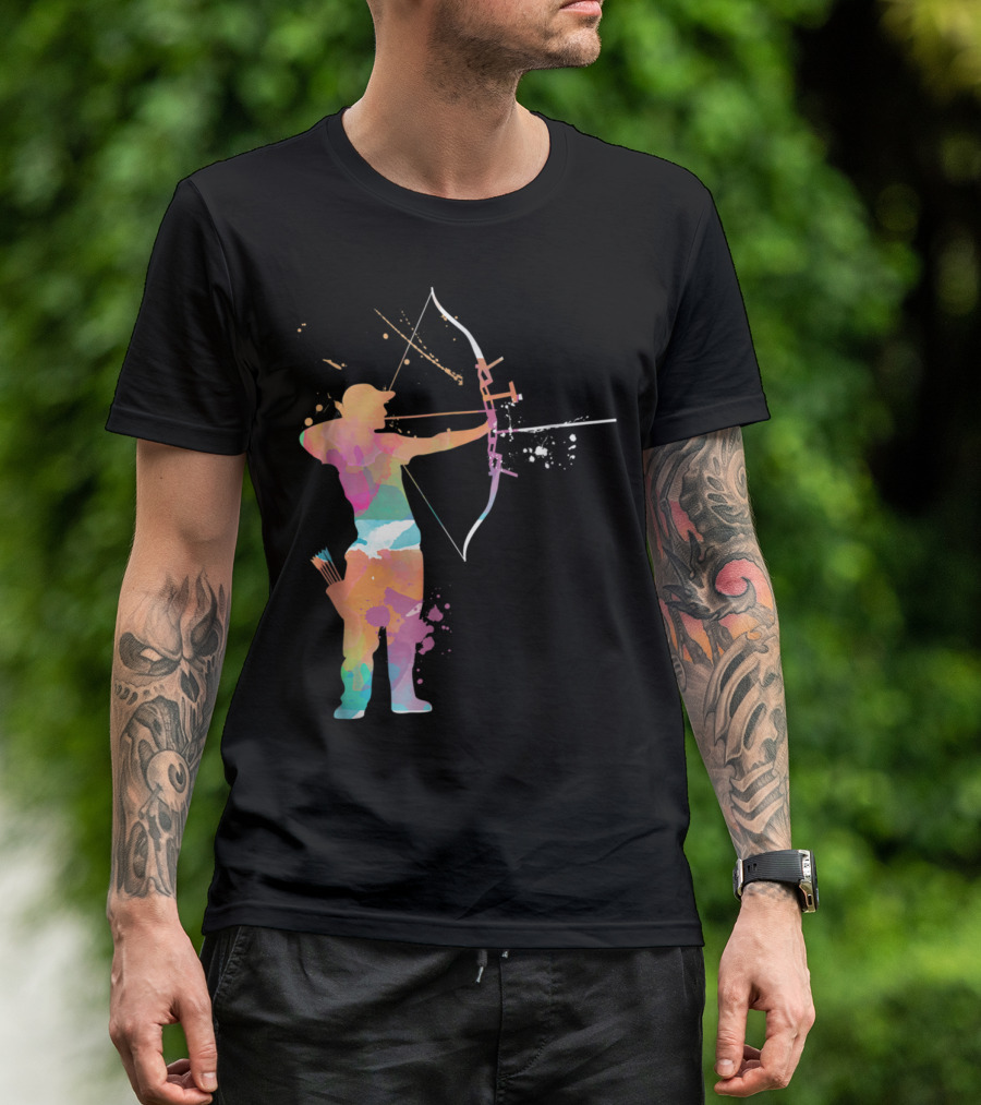 Archer In Watercolor Archery Silhouette Bow And Arrow T-Shirt