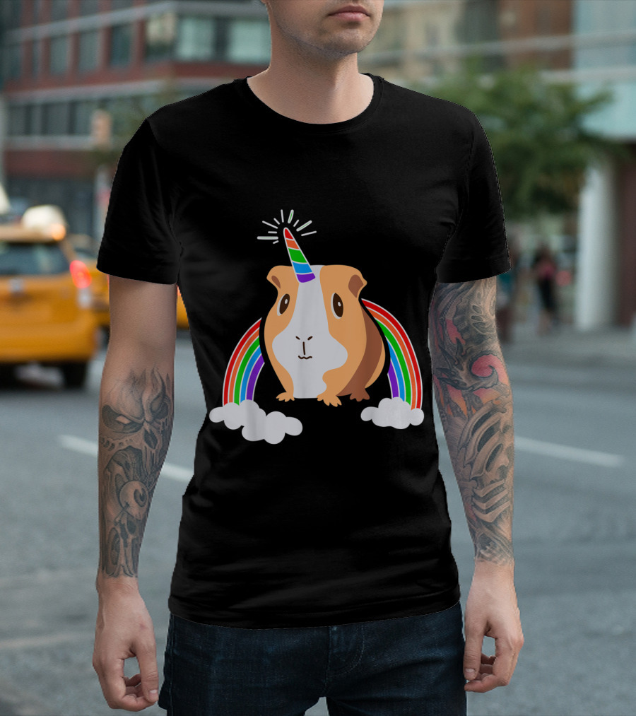 Guinea Pig Unicorn With Rainbow And Clouds T-Shirt