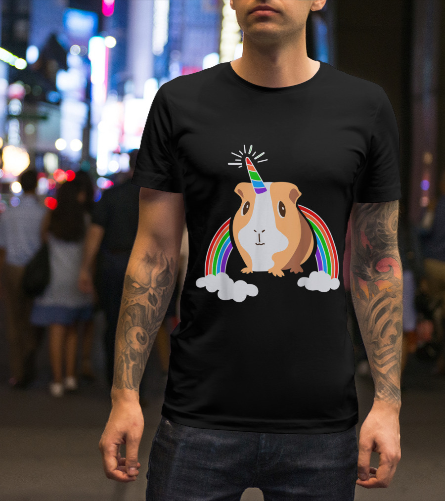 Guinea Pig Unicorn With Rainbow And Clouds T-Shirt