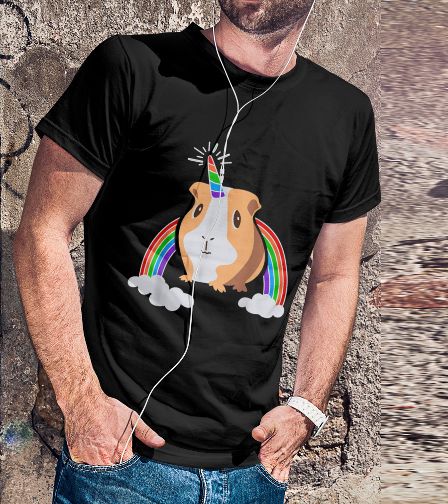 Guinea Pig Unicorn With Rainbow And Clouds T-Shirt