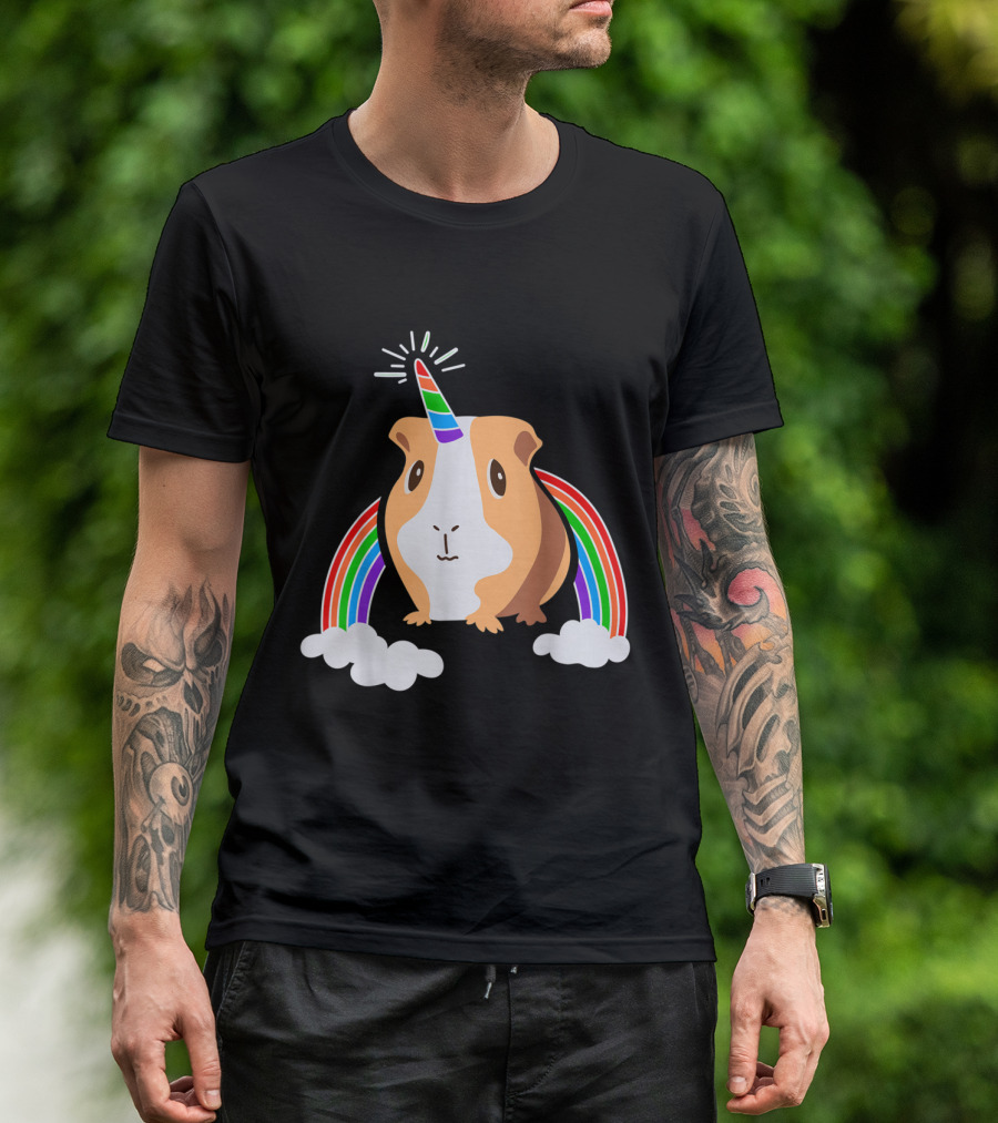 Guinea Pig Unicorn With Rainbow And Clouds T-Shirt