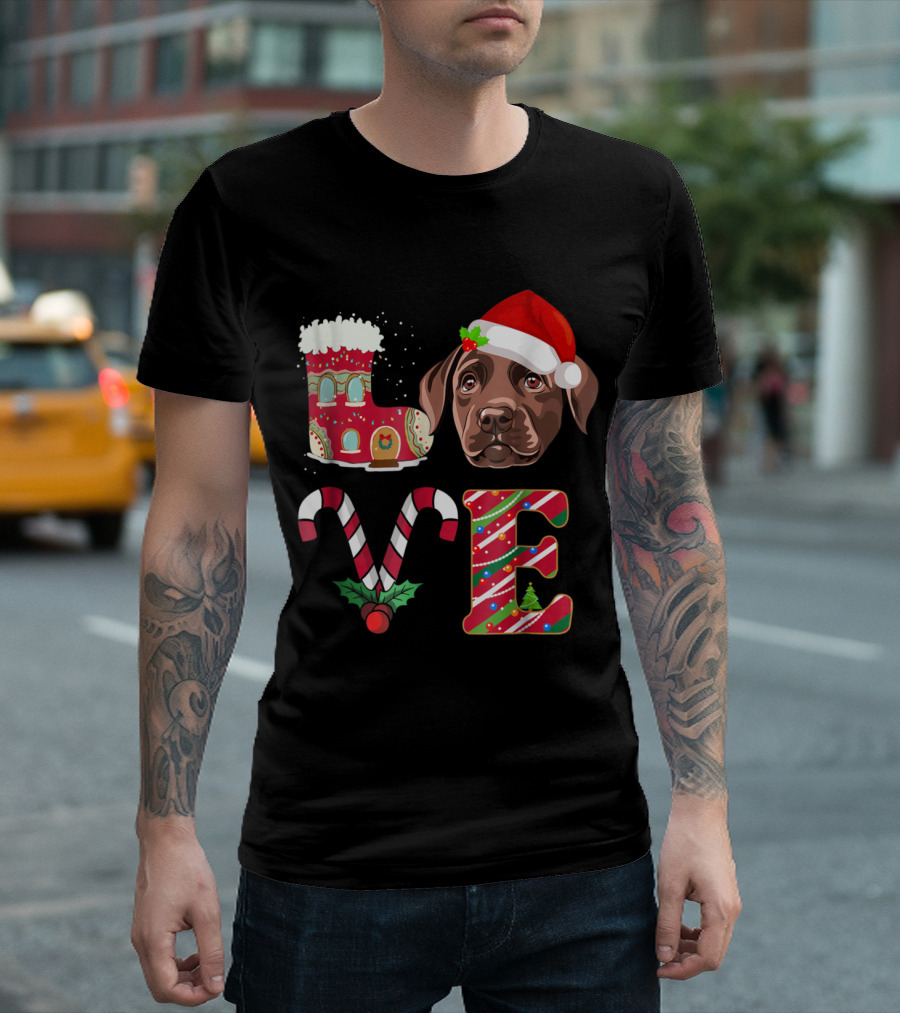 LOVE Christmas Chocolate Labrador Holiday T-Shirt