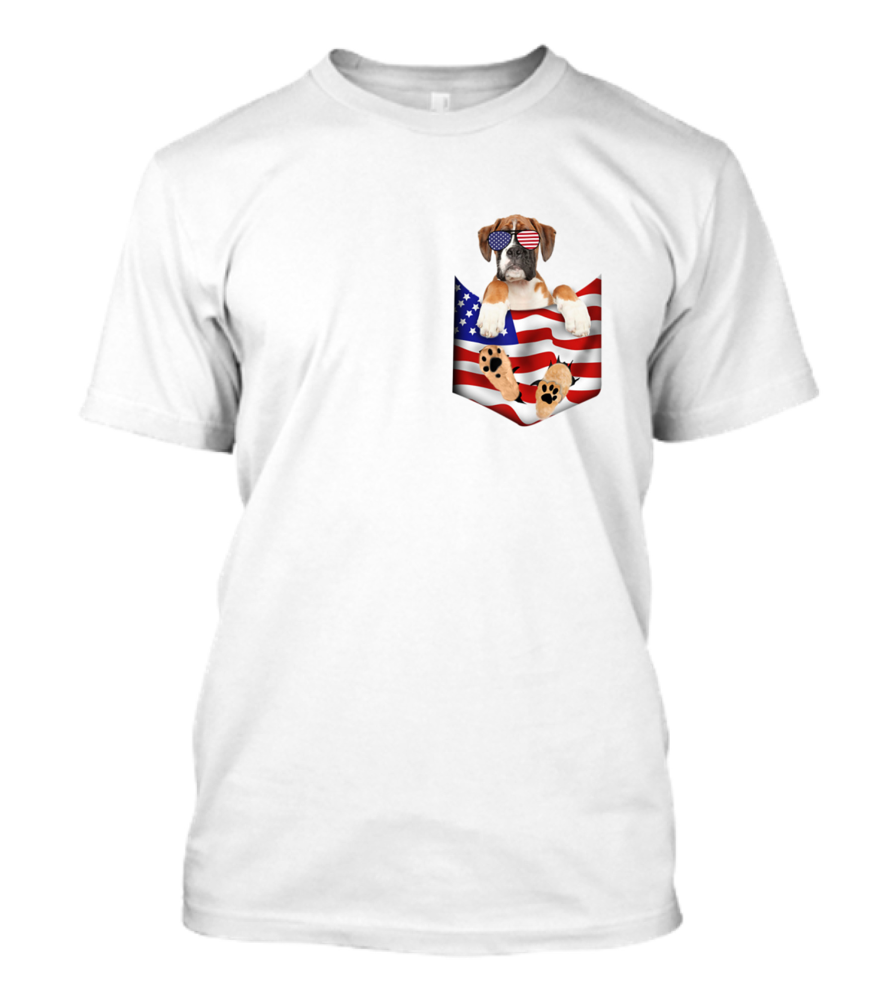 Boxer Puppy Wearing American Flag Sunglasses Sitting In Flag Pocket 4th Of July T-Shirt
