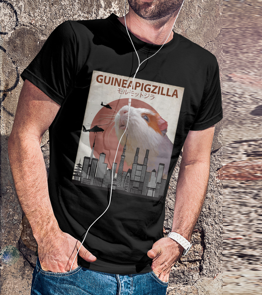 Guineapigzilla モルモットジラ Funny Guinea Pig Cityscape Helicopters T-Shirt