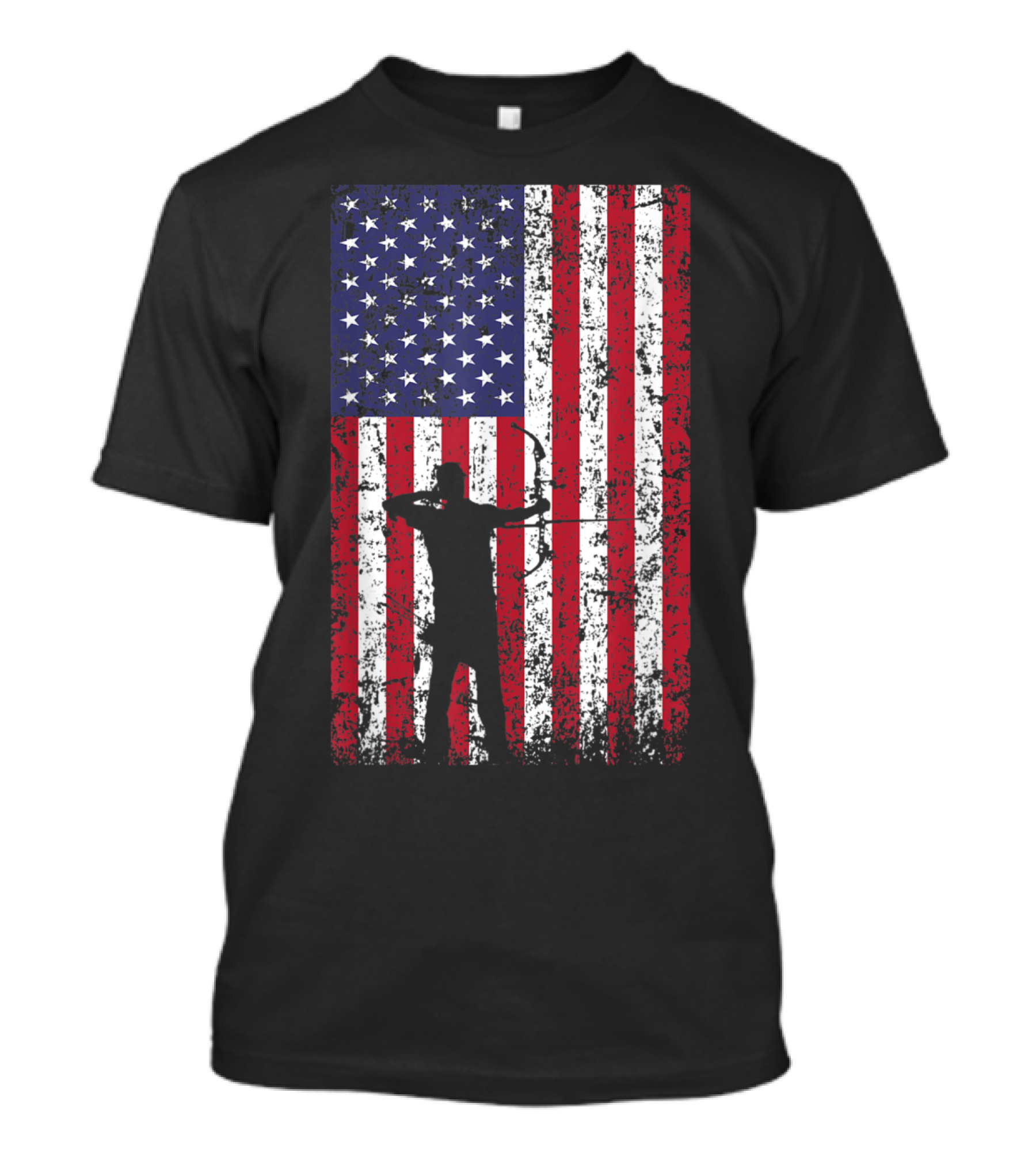 Archery Silhouette On Distressed American Flag Background T-Shirt