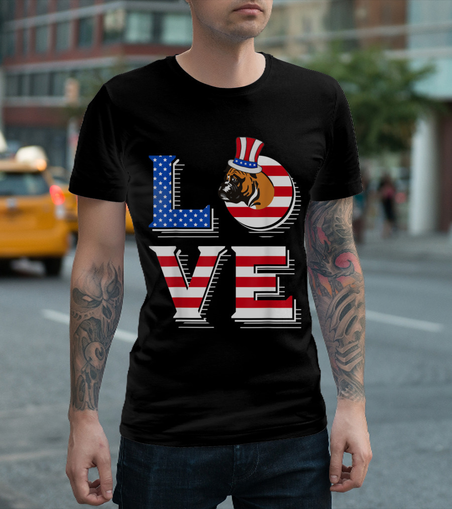 Boxer Love American Flag Patriotic Fourth Of July T-Shirt